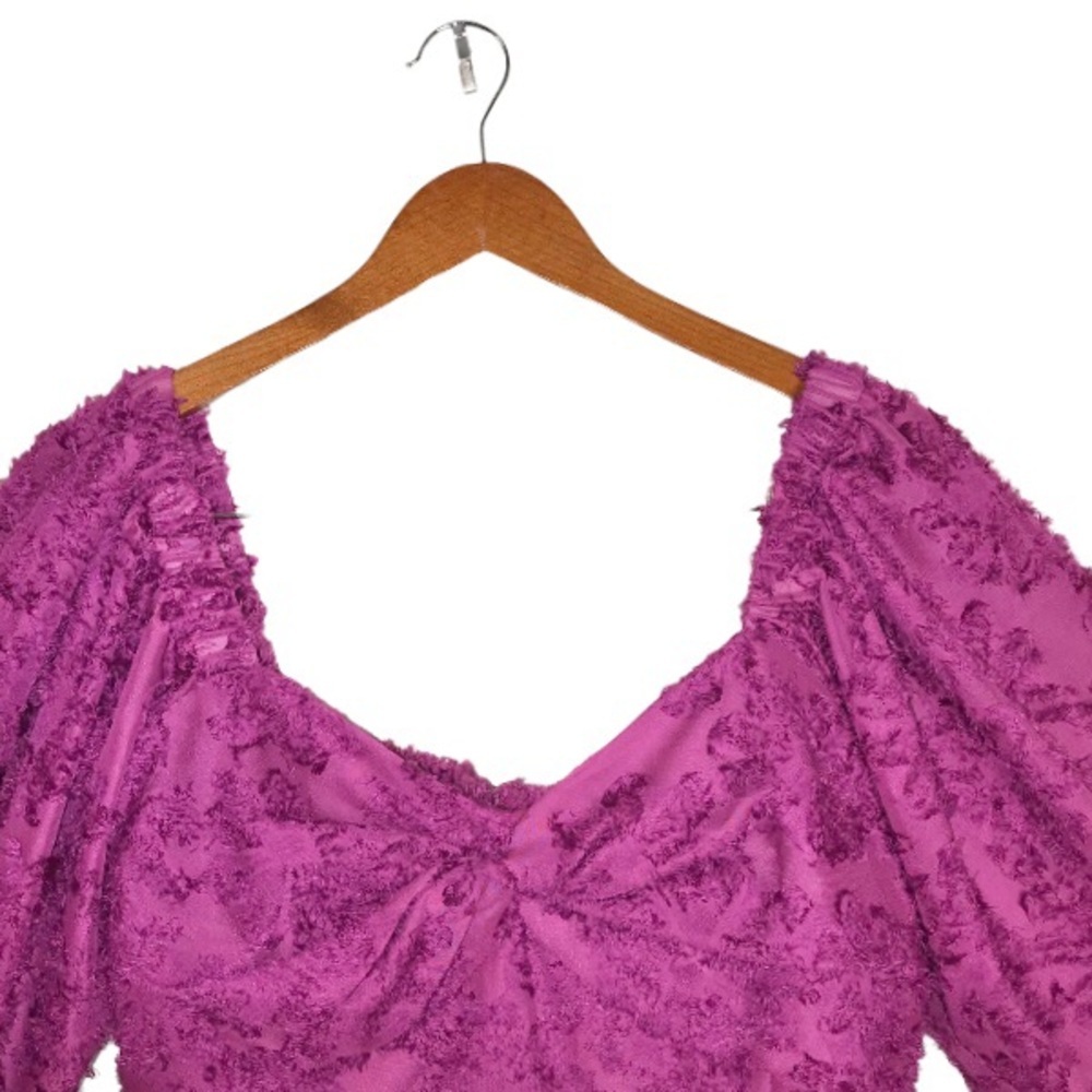 Anthropologie Hutch Raspberry Kenna Medley 3/4 Puff Sleeve Corset Crop Top - Picture 4 of 9